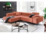 Ecksofa HOME AFFAIRE "Ancona New, wahlweise motorische Sitztiefenverstellung, auch in Cord", orange (rost), B:321cm T:216cm, : 88% Polyester, 12% Polyacryl, Sofas, Ecksofa, feine Steppung, mit Kopfteilverstellung, 3 Zierkissen, L-Form