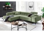 Ecksofa HOME AFFAIRE "Ancona New, wahlweise motorische Sitztiefenverstellung, auch in Cord", grün (oliv), B:321cm T:216cm, : 88% Polyester, 12% Polyacryl, Sofas, Ecksofa, feine Steppung, mit Kopfteilverstellung, 3 Zierkissen, L-Form