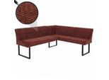 Eckbank MCW-O81, Esszimmerbank Bank, Öko-Tex (310g/m²) Chenille Stoff/Textil Metall 210x159cm ~ rot