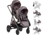 Zwillings-Kombikinderwagen BABYGO "Duo", Baby, grau, Kinderwagen Zwillings-Kombikinderwagen, inkl. Wickeltasche u. 2 Regenhauben