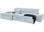 Ecksofa DOMO COLLECTION "NMORIC XXL, 300x172x80cm, viel Platz, bequem, L-Form", blau (pastelblau), B:300cm H:80cm T:172cm, Chenille (85% Polyester, 15% Acryl);Luxus-Microfaser (100% Polyester);Struktur ( 100% Polyester);Microfaser PRIMABELLE (100% Polyester), Sofas, Ecksofa, wahlweise mit Bettfunktion und Armlehnverstellung