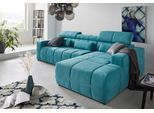 Ecksofa DOMO COLLECTION "BRANDON 289x177x80 cm, whlw. mit Sitztiefenverstellung, L-Form", blau (türkis), B:289cm H:80cm T:175cm, Luxus-Microfaser in Antikleder-Optik (100% Polyester);Luxus-Microfaser (100% Polyester);Kunstleder SOFTLUX, Sofas, Ecksofa, mit Kopfteilverstellung, wahlweise Sitztiefenverstellung, L-Form