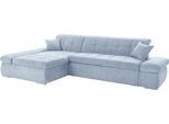 Ecksofa DOMO COLLECTION "NMORIC XXL, 300x172x80cm, L-Form", blau (pastelblau), B:300cm H:80cm T:172cm, Chenille (85% Polyester, 15% Acryl);Luxus-Microfaser (100% Polyester);Struktur ( 100% Polyester);Microfaser PRIMABELLE (100% Polyester), Sofas, Ecksofa, wahlweise mit Bettfunktion und Armlehnverstellung