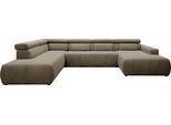 Wohnlandschaft DOMO COLLECTION "BRANDON belastbar bis 140 kg/Sitz, 359x228 cm, U-Form", braun (schlamm), Sofas, B/H/T: 359cm x 80cm x 228cm, Cord, Recamiere rechts, ohne Sitztiefenverstellung, Kunstleder SOFTLUX;Luxus-Microfaser in Antikleder-Optik (100% Polyester);Luxus-Microfaser (100% Polyester), Antiklederoptik, Wohnlandschaft, ohne Sitztiefenverstellung, Cord, schlamm, B:359cm H:80cm T:228cm
