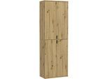 Garderobenschrank HOME AFFAIRE "TRONDHEIM, Höhe 193 cm, 4 Türen, 9 Fächer, 7 Einlegeböden", braun (artisan eiche nachbildung), B:61cm H:193cm T:34cm, Holzwerkstoff, Schränke, Garderobenschrank, Schrank, Hochschramk, Mehrzweckschrank, Universalschrank, Flur, Diele