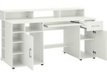 Schreibtisch VOGL MÖBELFABRIK "Timra mit Monitoraufsatz, Tastaturauszug & Towerfach", weiß (weiß, weiß, weiß), B:154cm H:88cm T:60cm, Tische, Schreibtisch, Breite 154 oder 178 cm, Made in Germany