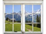 Wandsticker QUEENCE "Hütte in den Bergen", grün, B:120cm H:80cm, Wandtattoos, Wandsticker, Wandsticker, Wandbild, selbstklebend, 3D, Fenster