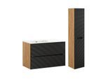 BADMÖBEL 90cm Elora 2er-Set Schwarz und Holz