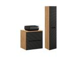 BADMÖBEL 60cm Elora 2er-Set Schwarz und Holz