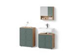 BADMÖBEL-SET Ronco Grün/Goldkraft Eiche 3 Teile, mit Unterschrank 60 cm