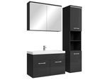 BADMÖBEL-SET Paso LED 4 Teile Schwarz Hochglanz - 80 x 35 x 55 cm