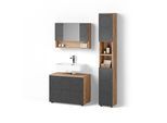 BADMÖBEL-SET Ronco Anthrazit mit Wabenstruktur 3 Teile, mit Spiegelschrank 80 cm