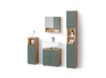 BADMÖBEL-SET Ronco Grün/Goldkraft Eiche 4 Teile, mit Hochschrank
