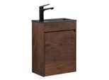 GÄSTE-WC-MÖBELSET Sinta 2 Teile Walnuss Braun - Schwarze Waschbecken - 40 x 22 x 54 cm