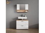 BADMÖBEL-SET Ronco Weiß Hochglanz/Goldkraft Eiche 2 Teile, Unterschrank 80 cm