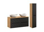 BADMÖBEL 120cm Elora 2er-Set Schwarz und Holz