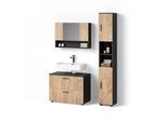 BADMÖBEL-SET Ronco Goldkraft Eiche/Anthrazit 3 Teile, mit Spiegelschrank 80 cm