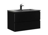 WASCHTISCHKOMBI Angela 2 Teile - Schwarz Matt Mit Schwarzem Waschbecken - 80 x 48 x 52 cm