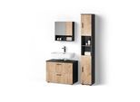 BADMÖBEL-SET Ronco Goldkraft Eiche/Anthrazit 3 Teile, mit Schubladenschrank und Hochschrank
