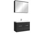 BADMÖBEL-SET Paso 3 Teile Schwarz Hochglanz - 80 x 35 x 55 cm