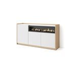 SIDEBOARD, Highboard, Weiß und Eiche Soft, Elektrokamin, 156/37/80cm