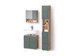 BADMÖBEL-SET Ronco Grün/Goldkraft Eiche 3 Teile, mit Hochschrank