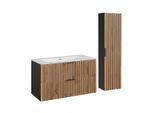 BADMÖBEL 100.2cm Gaia 2er-Set Holz in Eichenoptik und Schwarz