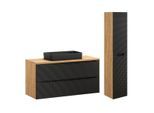 BADMÖBEL 120cm Elora 2er-Set Schwarz und Holz