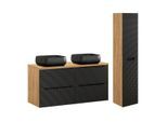 BADMÖBEL 120cm Elora 2er-Set Schwarz und Holz