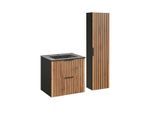 BADMÖBEL 60.2cm Gaia 2er-Set Holz in Eichenoptik und Schwarz