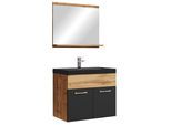BADMÖBEL-SET Montreal 3 Teile Eiche / Schwarz - Schwarze Waschbecken - 60 x 35 x 51 cm