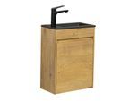 GÄSTE-WC-MÖBELSET Sinta 2 Teile Eiche - Schwarze Waschbecken - 40 x 22 x 54 cm