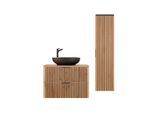 BADMÖBEL 80.6cm Gaia 2er-Set Holz in Eichenoptik und Schwarz