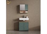 BADMÖBEL-SET Ronco Grün/Goldkraft Eiche 2 Teile, Unterschrank 60 cm