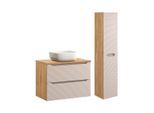 BADMÖBEL 80cm Elora 2er-Set Beige und Holz