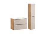 BADMÖBEL 80cm Elora 2er-Set Beige und Holz