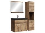 BADMÖBEL-SET Montreal 4 Teile Braun Eiche - Schwarze Waschbecken - 60 x 35 x 51 cm