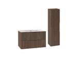 BADMÖBEL 80cm Siena 2er-Set Holz und Schwarz