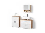 BADMÖBEL-SET Ronco Weiß Hochglanz/Goldkraft Eiche 3 Teile, mit Unterschrank 80 cm