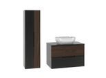 BADMÖBEL 80.6cm Sylla 2er-Set Schwarz und Holz
