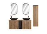 BADMÖBEL 140.6cm Gaia 2er-Set Holz in Eichenoptik und Schwarz
