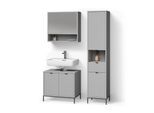 BADMÖBEL-SET ATERNO Grau 3 Teile, mit Hochschrank