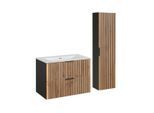 BADMÖBEL 80.4cm Gaia 2er-Set Holz in Eichenoptik und Schwarz
