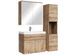 BADMÖBEL-SET Montreal 4 Teile Spiegelschrank Kastanien Eiche - 60 x 35 x 51 cm
