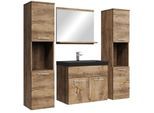 BADMÖBEL-SET Montreal 5 Teile Braun Eiche - Schwarze Waschbecken - 60 x 35 x 51 cm