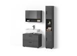 BADMÖBEL-SET Ronco Anthrazit Hochglanz 3 Teile, mit Spiegelschrank 80 cm