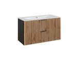 WASCHTISCH 100.2cm Gaia Holz in Eichenoptik und Schwarz