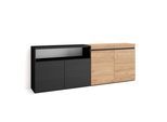 SIDEBOARD eiche, schwarz, 200/35/75cm