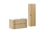 BADMÖBEL 100cm Mila 2er-Set Helle Eiche
