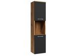 BADEZIMMERSCHRANK Montreal mit 2 Türen Eiche / Schwarz Matt - 30 x 30 x 130 cm